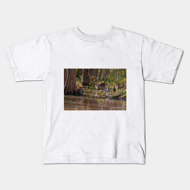 Raccoons on the Louisiana Bayou Kids T-Shirt by SafariByMarisa